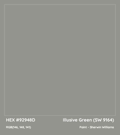 HEX #92948D Illusive Green (SW 9164) Paint Sherwin Williams - Color Code Illusive Green Sherwin Williams Bedroom, Acacia Haze Sherwin Williams Living Room, Elusive Green Sherwin Williams, Sherwin Williams Illusive Green Cabinets, Illusion Green Sherwin Williams, Illusive Green Sherwin Williams, Sw Illusive Green, Sherwin Williams Illusive Green, Illusive Green