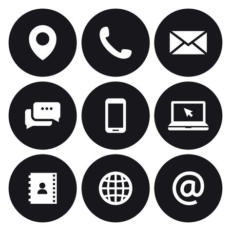 Contact us icons. White on a black background 19049943 Vector Art at Vecteezy Icon Contact, Contact Icons Vector, Architecture Resume, Free Business Logo, Business Card Icons, New Instagram Logo, App Store Icon, Business Fonts, Inspirational Quotes For Students