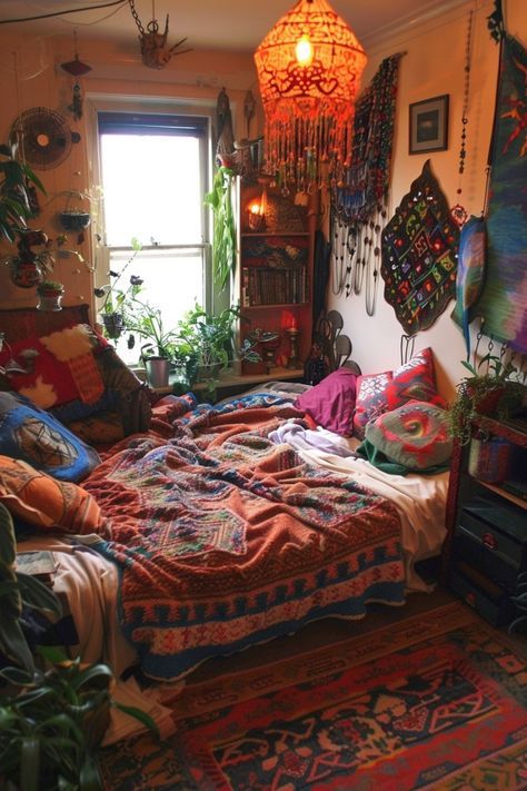 Small Bedroom Inspirations, Eclectic Decor Bedroom, Bedroom Ideas Inspiration, Boho Bedroom Ideas, Boho Style Bedroom, Bohemian Bedroom, Bedroom Vintage, Dream Room Inspiration, Boho Living Room