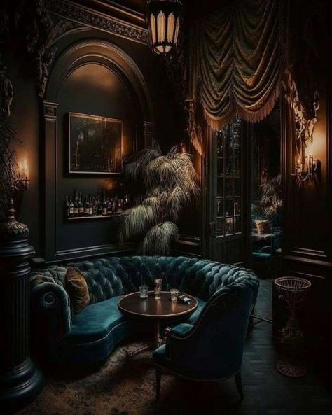 Cocktail Lounge Room Ideas, Speakeasy Entrance, Eso Housing, Gothic Bar, Speakeasy Decor, Speak Easy, Salon Suites Decor, Housing Ideas, Victorian Home Decor