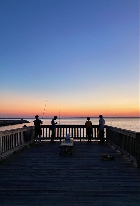 fishing off a pier, boys, sunset, silhouette Couple Fishing, Fishing Pier, Reflection Photography, Sunset Silhouette, Pier Fishing, Fishing, Fish, Water, Photography