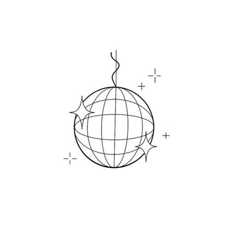 Disco Ball Tattoo Minimalist, Disco Ball Tattoo Design, Disco Ball Line Drawing, Disco Ball Logo, Mirror Ball Tattoo, Disco Ball Drawing, Ball Drawing, Classy Tattoos, Small Drawings