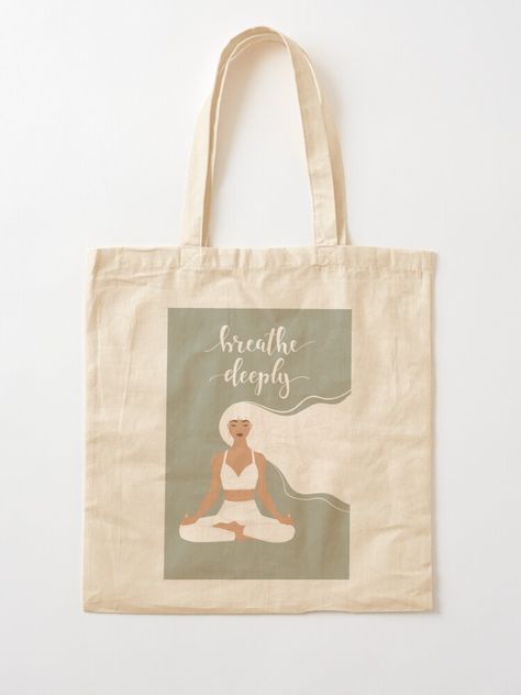 a cotton tote bag with sage green illustration of a girl in a yoga pose Yoga Bag Aesthetic, Yoga Mat Packaging, Yoga Merchandise, Bunny Yoga, Yoga Art Painting, I Love Yoga, Yoga Marketing, Yoga Tote Bag, Yoga Tote