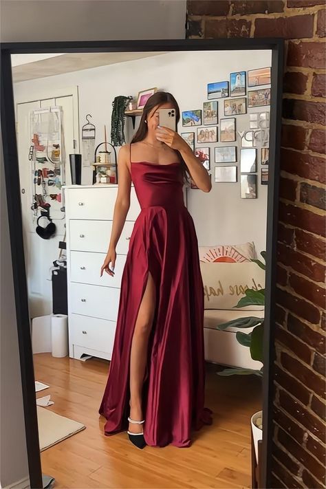 Prom Dresses 2024: Long & Short Prom Gowns - Luuvis White Prom Dress Long, Prom Dress With Split, Dress With Split, Prom Dress Inspiration, Cute Prom Dresses, Grad Dresses, Satin Prom Dress, Dress Satin, Floor Length Dresses