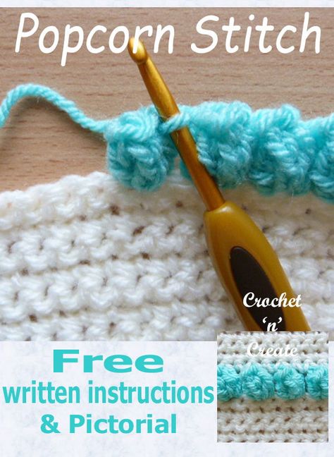 Popcorn Stitch Crochet, Crochet Blanket Edging, Free Popcorn, Popcorn Stitch, Crochet For Beginners Blanket, Crochet Edging Patterns, Stitch Tutorial, Crochet Vintage, Crochet Lessons