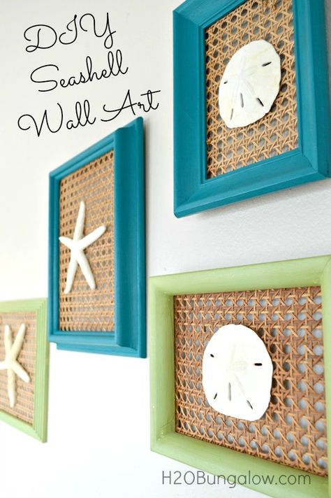 DIY Coastal Seashell Wall Art - Tasteful and easy idea to  use shells for display.  Makes a great gift too.  www.H2OBungalow.com Diy Seashell Wall Art, Seashell Home Decor Diy, Diy Coastal Art, Sea Shell Diy Decor Wall Art, Frame Shells Diy, Diy Coastal Wall Art, Seashell Bathroom Decor Diy, Seashell Picture Frames Diy Shells, Diy Nautical Decor