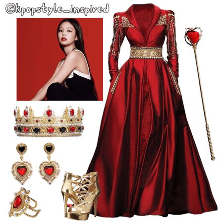 Queen Of Hearts Gown, Queen Of Hearts Inspired Dress, Descendants Inspired Outfits Red, Descendants Outfit Ideas Red, Queen Of Hearts Inspired Outfits, Red Queen Dress, Queen Of Hearts Outfit, Black Crowns, Disney Fashion Outfits