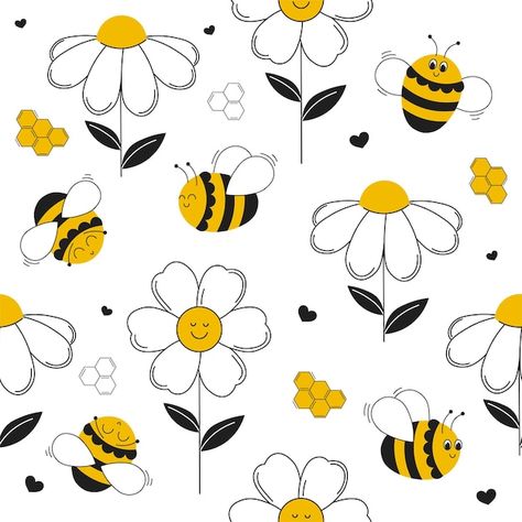 Print Patterns Aesthetic, Bee Doodle, Bee Vector, Honey Bee Design, Flower On White Background, Bee Tattoos, Bee And Flower, Aesthetic Health, Tattoo Health