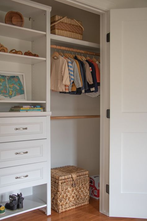 Kids Open Closet Ideas, Kids Room No Closet, Closet Kids Room, Toddler Closet, Toddler Bedroom, Open Closet, House Updates, Kid Closet, Bedroom Closet