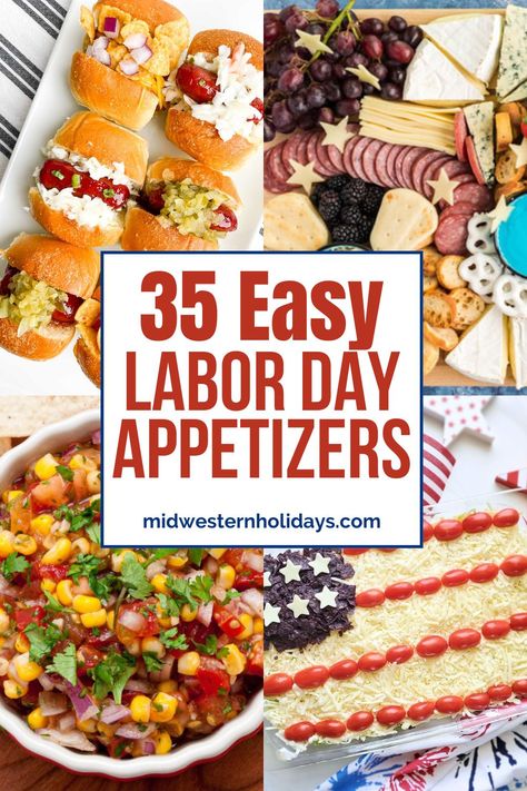 Kick off the holiday with these tasty, easy Labor Day appetizer recipes. Here you'll find the most delicious dip and hummus recipes, wings, bruschetta, jalapeno poppers, deviled eggs, pinwheels, and more favorite Labor Day food ideas. Labor Day Easy Food Ideas, Labor Day Snacks Appetizers, Labor Day Dip Recipes, Labor Day Snack Ideas, Labor Day Potluck Ideas, Labor Day Menu Ideas Easy, Labor Day Charcuterie Board, Labor Day Bbq Food, Healthy Labor Day Recipes