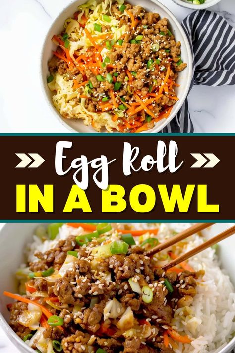 This recipe for egg roll in a bowl is low-carb and keto-friendly! It has all the flavors you love, including ground beef, cabbage, carrots, onions, and a delicious sauce. Keto Eggroll In A Bowl Recipe, Egg Roll In A Bowl Broccoli Slaw, Egg Roll In A Bowl Beef, Egg Roll In A Bowl Keto, Ground Beef Egg Roll In A Bowl, Keto Egg Roll In A Bowl, Egg Roll In A Bowl Recipe, Eggroll In A Bowl Recipe, Eggroll Bowl