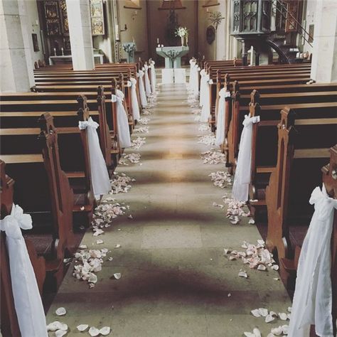 church wedding decorations Simple Church Wedding, Wedding Church Aisle, Church Aisle, Wedding Church Decor, Church Wedding Decorations, Rustic Wedding Decorations, Church Decorations, Wedding Aisle Decorations, Wedding Petals