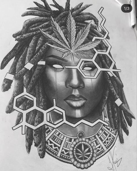 Black Spiritual Tattoos For Women Goddesses, African Goddess Tattoo Black Women Art, Black Nefertiti Tattoo, Black Goddess Tattoo Stencil, African Goddess Tattoo Design, Black Warrior Woman Tattoo, Black Madussa Tattoo Design, Afrocentric Art Tattoo, Black Goddess Tattoos For Women