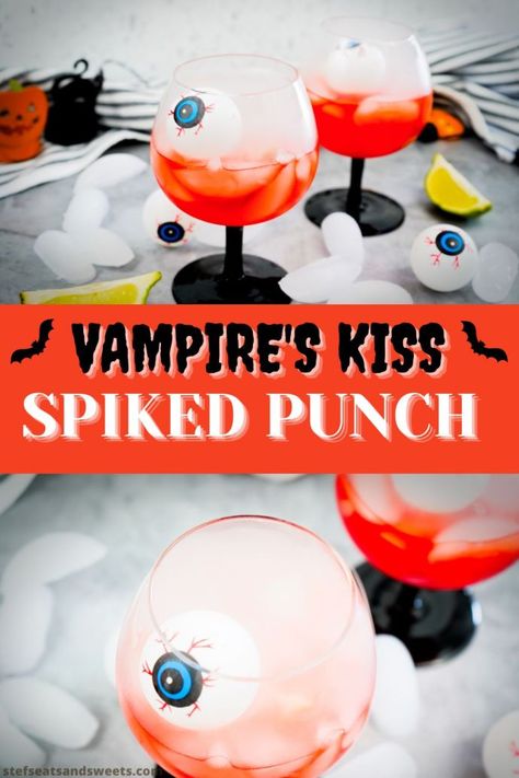 Vampire's Kiss Spiked Punch | Ready for a fun Halloween Cocktail?! Try this Spiked punch that is garnished with dry ice! #dryice #cocktails #halloween #punch Halloween Spiked Punch, Spiked Punch Recipes, Spiked Punch, Vampire Kiss, Halloween Punch, Halloween Cocktail, Halloween Cocktails, Dry Ice, Perfect Cocktails