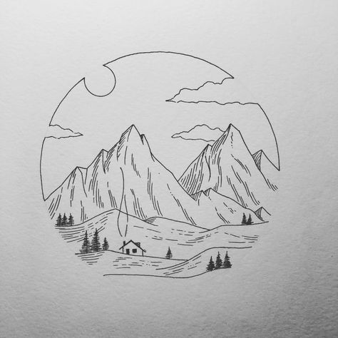 Simple little landscape... I am thinking of adding a nightly to this one thinking 🤔 Hope you have a great day. . . . #lostswissmiss… Pencil Sketches Landscape, Landscape Drawing Easy, Carcase Iphone, Ariel Drawing, Mountain Sketch, Mountain Drawing, Mountain Tattoo, Nature Drawing, Creative Gardening