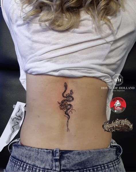 lower back snake tattoo Lower Back Snake Tattoos For Women, Lower Back Snake Tattoo, Snake Lower Back Tattoo, Back Snake Tattoo, Lower Stomach Tattoos, Lower Stomach, Stomach Tattoos, Lower Belly, Snake Tattoo