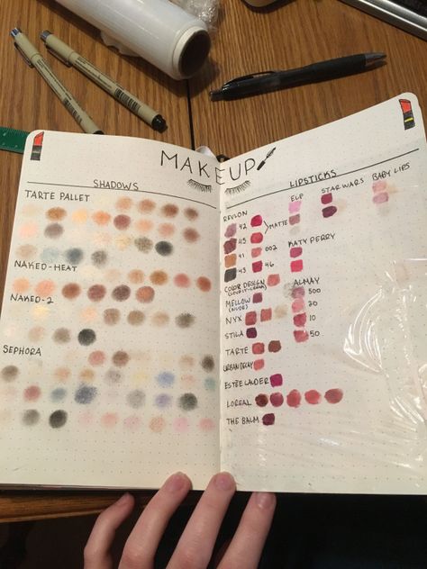 Bullet journal makeup page #makeup #bulletjournaljunkies. great for beauty bloggers etc #scrapbooking #scrapbooking #libretas Makeup Page Ideas, Make Up Journal, Makeup Journal Ideas, Wish List Bullet Journal, Makeup Sketchbook, Makeup Scrapbook, Makeup Artist Career, Makeup Planner, Makeup Journal