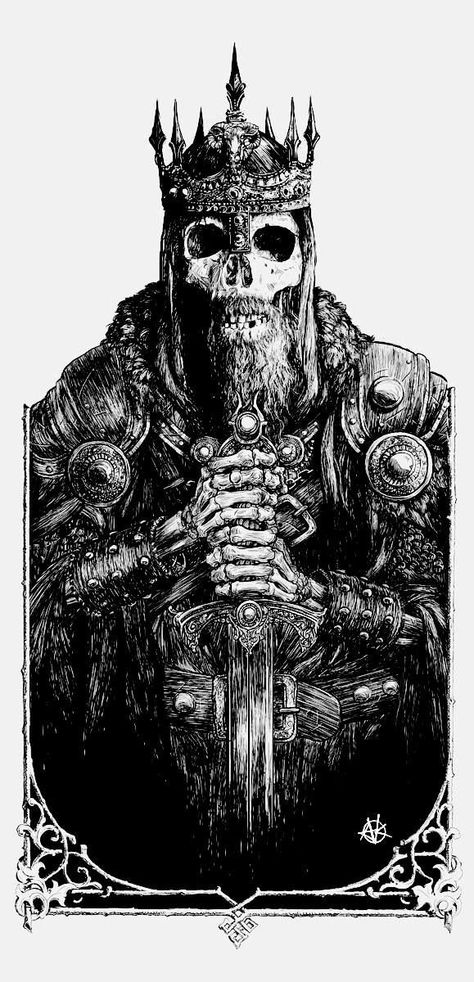 Dead King Witch King Of Angmar, King Tattoos, Art Of Manliness, Dark Art Tattoo, Skull Illustration, Viking Tattoo Design, Desenho Tattoo, Viking Tattoos, Trendy Tattoos