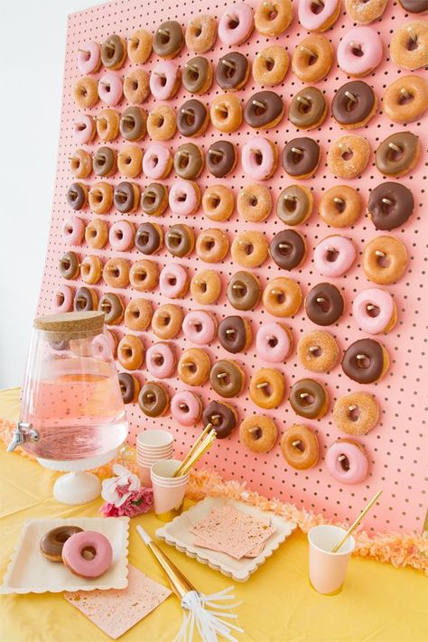 DIY Donut Pegboard | Oh Happy Day! Donut Pegboard, Cheap Sweets, Cupcake Towers, Diy Donut, Diy Donuts, Rustic Wedding Decorations, Donut Birthday Parties, National Donut Day, Donut Wall