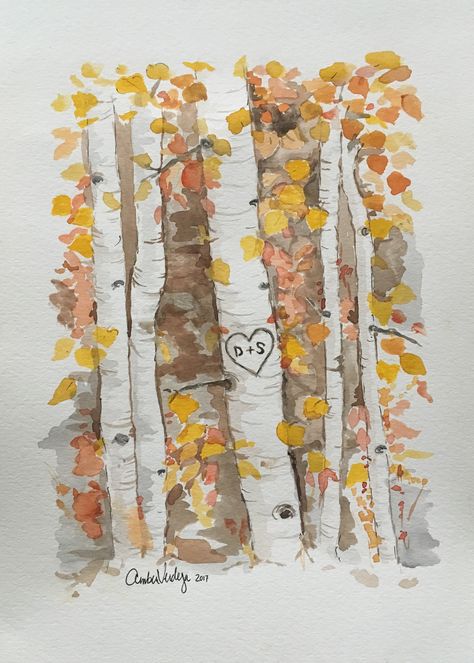 Aspen Tree Watercolor Painting, Aspen Tree Painting Easy, Aspen Trees Watercolor, Aspen Tree Watercolor, Watercolor Aspen Trees, Aspen Tree Drawing, Aspen Watercolor, Aspen Tattoo, Aspen Trees Tattoo