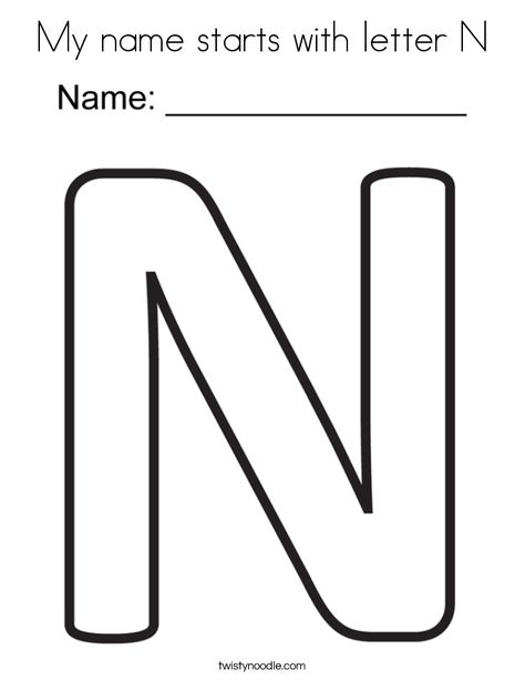 My name starts with letter N Coloring Page - Twisty Noodle My Name Begins With The Letter, My Name Starts With The Letter Free, Letter N Coloring Page, 3k Activities, Free Alphabet Printables, September Art, Abc Crafts, The Letter N, Name Practice