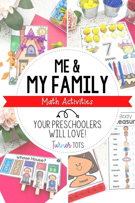 Family Math Activities Preschool, All About Me Math Activities Preschool, About Me Math Activities, Preschool Families Unit, My Family Activities, All About Me Math, Preschool Families Activities, All About Me Maths, Family Preschool