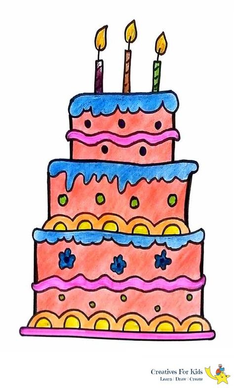 Clipartmag How To Draw A Cake Step By Step, Cake Pictures Drawing, Cake Designs Drawing, Kids Drawing Ideas Step By Step, Cake Drawing For Kids, Cake Drawing Easy, How To Draw Cake, Draw A Birthday Cake, Draw A Cupcake