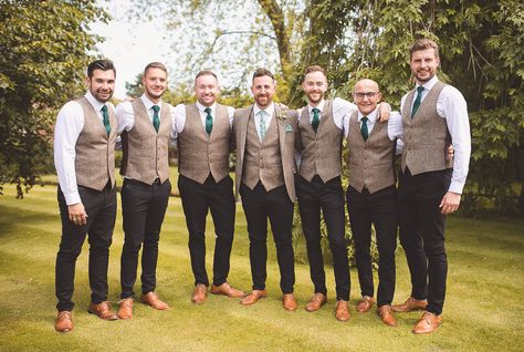 Wedding Chinos Grooms, Tweed Vest Groomsmen, Groomsmen Tweed Suits, Groomsmen Attire Waistcoat, Groomsmen Waistcoat Only, Chinos And Waistcoat Wedding, Groomsmen With Vest, Greenery Wedding Groomsmen Attire, Groomsmen Vest Attire