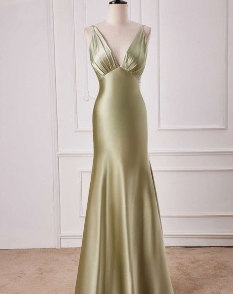 Satin Long Prom Dress, Dusty Sage, Elegant Maxi Dress, Satin Bridesmaid Dresses, Full Length Dress, Satin Maxi, Satin Maxi Dress, Mermaid Fashion, Party Dress Long