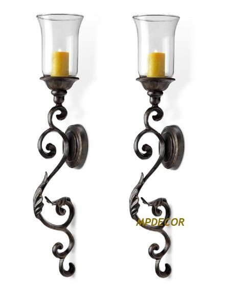 Tuscan Scroll & Leaf  Wall Sconce Candleholder Hurricane Candle Holder ~Set Of 2 #NA #Traditional Rustic Wall Sconces, Tuscan Decorating, Bronze Patina, Leaf Wall, Candle Wall Sconces, Tuscan Style, Wall Candles, Candle Holder Set, Wall Pockets