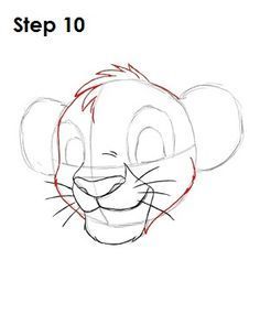 Draw Simba Step 10 How To Draw Simba, King Drawing, Zoo Ideas, Lion King Drawings, Alice In Wonderland Drawings, Cartoon Drawing Tutorial, Draw Animals, Drawing Animals, Nose Drawing