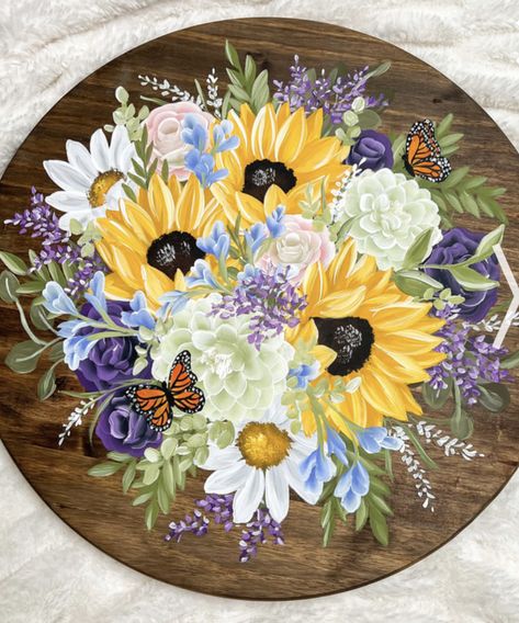 Lazy Susan Painting Ideas, Painted Lazy Susan Ideas, Painted Lazy Susan, Fabric Painting On Clothes, Painted Cups, Beauty Art Drawings, Spring Painting, Sunflower Painting, Lazy Susan