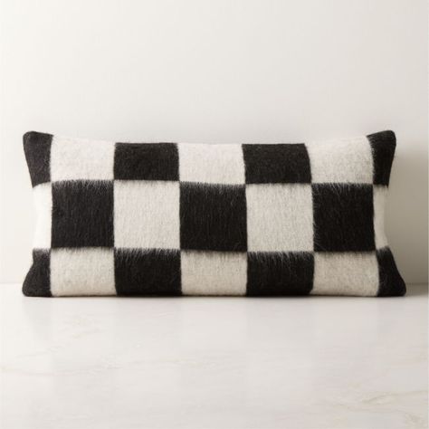 Woven from 100% natural fibers of superfine alpaca wool and high-quality undyed Peruvian cotton, checkerboard-pattern throw pillow mixes black and ivory tones. Designed by Blacksaw with an eye toward sustainability, this heirloom-quality throw pillow is 100% naturally colored, hypoallergenic and completely free of dyes. CB2 pillows include a pillow insert in your choice of feather down or down alternative. CB2 exclusive.  -Designed by Blacksaw -84% alpaca wool, 16% cotton -Self back -Feather-dow Black And White Lumbar Pillow, Cb2 Pillows, Modern Throw Blanket, Pillow Mixing, Graphic Pillow, Future Office, Brown Throw Pillows, Silk Throw Pillows, Alpaca Throw