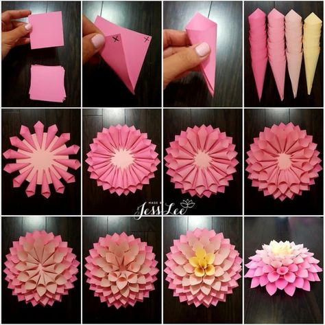 Paper Flowers Diy Easy, Hadiah Diy, Paper Flower Wreaths, Paper Dahlia, Diy Flores, Easy Paper Flowers, Paper Flower Template, Paper Flowers Craft, Diy Crafts Paper Flowers