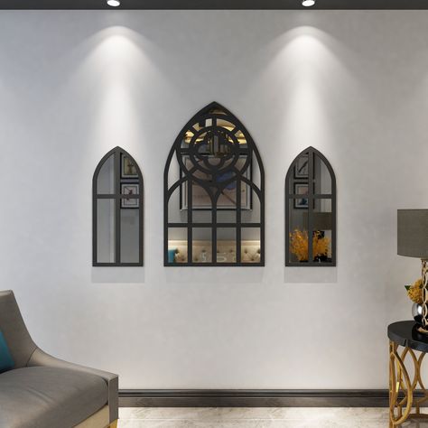 Gothic Apartment Decor, Modern Gothic Interior, Modern Gothic Home, Gothic Interior Design, Medieval Home Decor, Arched Wall Decor, Gothic Mirror, Gothic Interior, Gothic Medieval