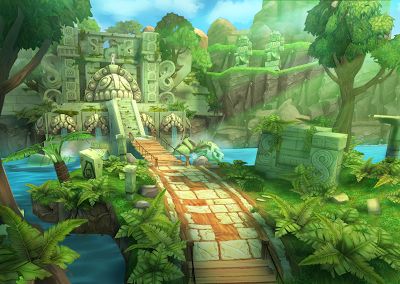 Temple Run: Treasure Hunters [Redemption Games] Jungle Temple Concept Art, Temple Run Game, Aztec City, Temple Run, Jungle Temple, Technical Artist, Treasure Hunters, Inca Empire, Waterfall Adventure