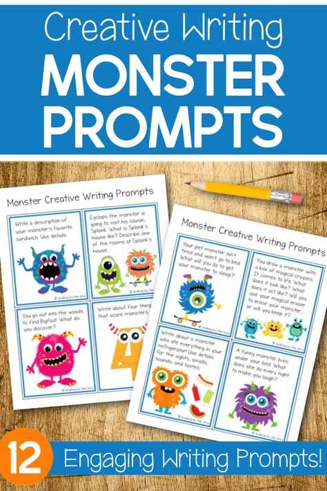 Do you need a fresh creative writing activity for your students? Motivate your students to think and write creatively with these monster creative writing prompts. Monster Creative Writing Prompts The monster writing prompt cards include these twelve imagination-boosting writing prompts: You visited a castle and found a monster in the dungeon. Record your conversation with the monster. You … Create A Monster, Created A Monster Quotes, Monster Writing Activity, Halloween Writing Prompts For Kids, Monster Language Activities, Monster Writing Prompts, Descriptive Writing Activities, Creative Writing For Kids, Pet Monsters