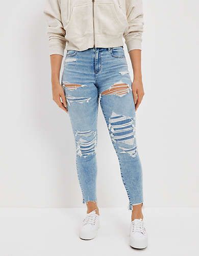 Women's Ripped Jeans | American Eagle Ripped Jeans American Eagle, 30’s Fashion, American Eagle Jeans Ripped, Ripped Jeans Look, Ripped Jeans For Women, Light Wash Ripped Jeans, Womens Ripped Jeans, Ripped Mom Jeans, Dream Jeans