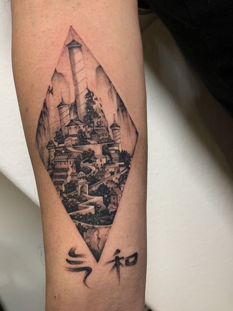 Idea from Avatar: The Last Airbender. The Southern Air Temple! Tattoo Artist Ig: @dammitbae Southern Air Temple Avatar, Southern Air Temple, Air Temple Tattoo, Avatar The Last Airbender Dragon Tattoo, Air Temple, Tattoo Ideas Avatar The Last Airbender, Toph Avatar Tattoo, Avatar Dragon Tattoo, Airbender Tattoo