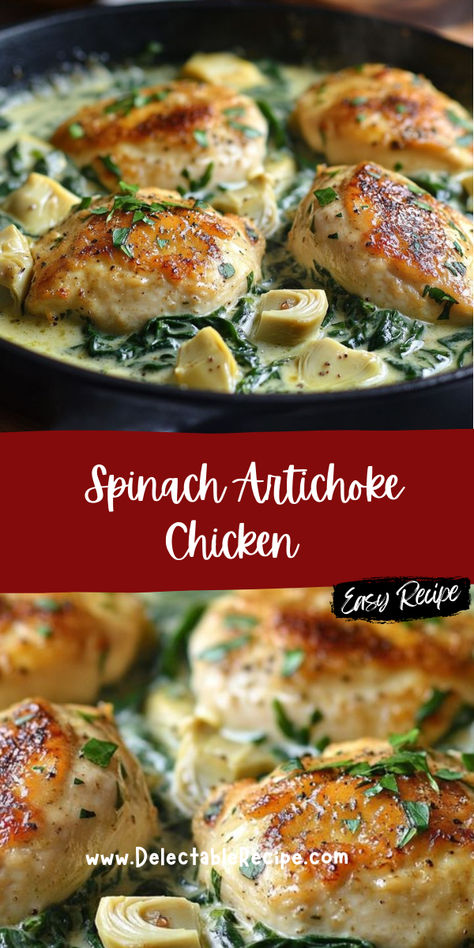 Chicken Spinach Artichoke Casserole, Chicken Artichoke Recipes, Spinach Artichoke Chicken, Artichoke Pasta, Chicken Spinach, Artichoke Chicken, Artichoke Recipes, Creamy Spinach, Spinach Artichoke