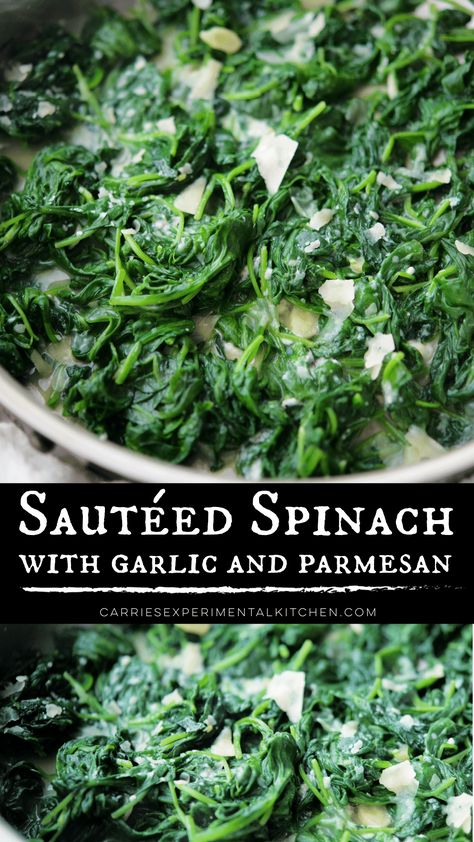 Fresh baby spinach leaves sautéed with thinly sliced garlic and Parmesan cheese is a delicious vegetable side dish.  #spinach #vegetables Fresh Spinach Recipes, Baby Spinach Recipes, Spinach Souffle, Spinach Parmesan, Fried Spinach, Recipe Folder, Dieting Tips, Garlic Spinach, Vegetable Side Dish