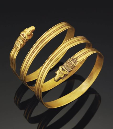 A GREEK GOLD BRACELET | HELLENISTIC PERIOD, CIRCA 4TH-3RD CENTURY B.C. | 4th Century B.C., Ancient Art & Antiquities | Christie's Ancient Greek Jewelry, Ancient Jewels, Hellenistic Period, Roman Jewelry, Ancient Jewellery, Historical Jewellery, Medieval Jewelry, Egyptian Jewelry, Snake Jewelry