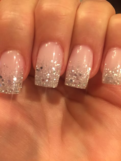 Ombre Sparkle Medium Square Nails Glitter, Sparkle French Manicure Glitter, Ombre French Tip Nails Sparkle, Sparkle Nail Tips Glitter, Ombre Wedding Nails Glitter, French Tip Nails With One Glitter Nail, Dip Powder Nails French Tip Glitter, Glitter Fade Nails Ombre, Sparkle Ombre Nails Square