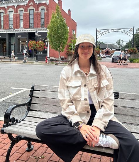 Easy. Fall. Vibes 👌🏼🍂✨ but make it comfortable & soft! Modeling a medium True to size Shop this look: 🧥 Shacket: https://bridgetteandmain.com/products/latte-plaid-shacket 🧢 Hat: https://bridgetteandmain.com/products/new-york-baseball-cap-mocha 🅱️ Necklace: available in store Cap Outfit Winter, Baseball Cap Outfit Winter, Baseball Cap Outfit, Cap Outfit, Fall Wedding Guest, Embroidered Baseball, Cropped Jumpsuit, Embroidered Baseball Caps, Graphic Apparel