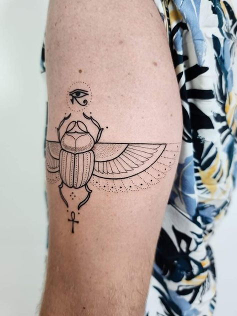 Line/dot work Scarab tattoo Original design Small Scarab Beetle Tattoo, Egyptian Beatles Tattoo, Egyptian Scarab Beetle Tattoo Design, Khepri Tattoo, Scarab Beetle Tattoo Design, Scarab Tattoo Design, Egyptian Scarab Tattoo, Egyptian Tattoo For Women, Egyptian Tattoo Designs