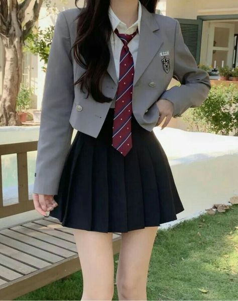 Love Korean Uniform School, School Uniform Fashion, Korean School Outfits, School Uniform Outfits, Korean School, Cute Dress Outfits, High School Uniform, School Dresses, Outfit Korean Style