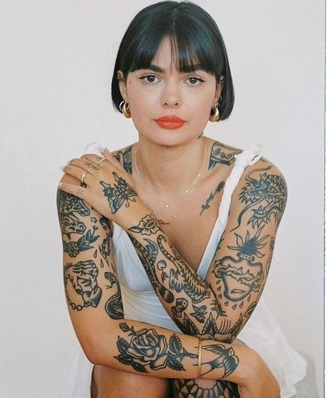 Traditional Forearm Tattoos For Women, Old School Tattoo Black, Traditional Tattoo Arm, Heavily Tattooed, Old School Tattoos, Stomach Tattoos Women, Minimalistic Tattoo, Cowgirl Tattoos, Video Collage