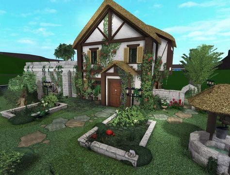 Cottagecore Home Exterior, Cottagecore Bloxburg, Cottagecore Bloxburg House, Cottagecore Exterior, Cottagecore House Exterior, Bloxburg Cottagecore, Cottage Core Bloxburg House, Cottage Layout, Bloxburg Cottage