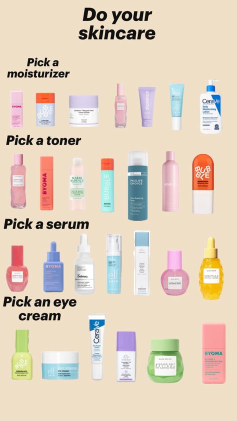 Pick your skincare steps Skincare For 13 Year Girl, Cheap Skin Care Routine, Glow Up Aesthetic, Cheap Skin Care, Skin Journey, Kids Skin Care, Perfect Routine, Glow Up Challenge, Skincare Steps