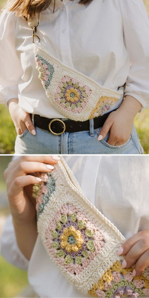 a crochet crossbody bag made of flower granny squares Crochet Crossbody Bag Granny Square, Knitted Cross Body Bag, Free Crochet Bag Patterns Handbags, Crochet Granny Square Cross Body Bag, Crochet Body Bag, Crochet Granny Square Projects Ideas, Cross Body Crochet Bag, Granny Square Crochet Bag Pattern, Crochet Boho Bag Pattern Free